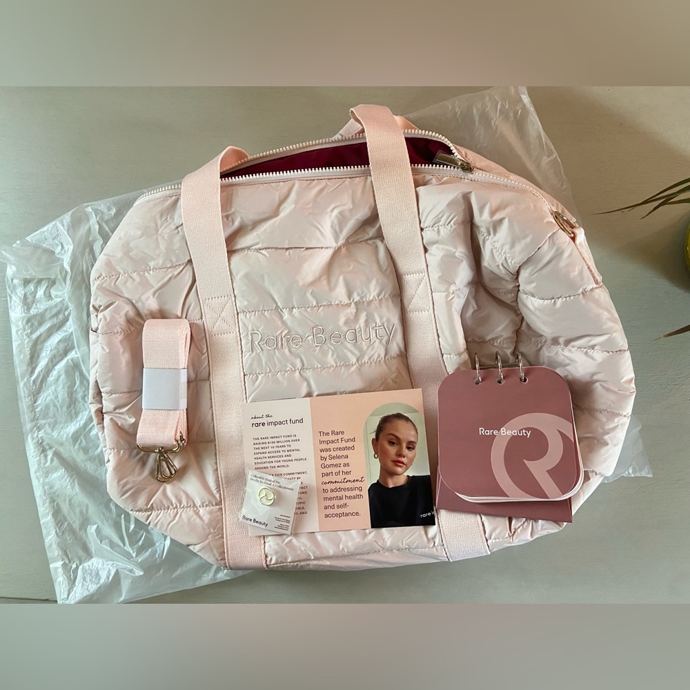 NEW Rare Beauty Puffy Weekend Duffel Bag with Limited Edition Pin Calendar